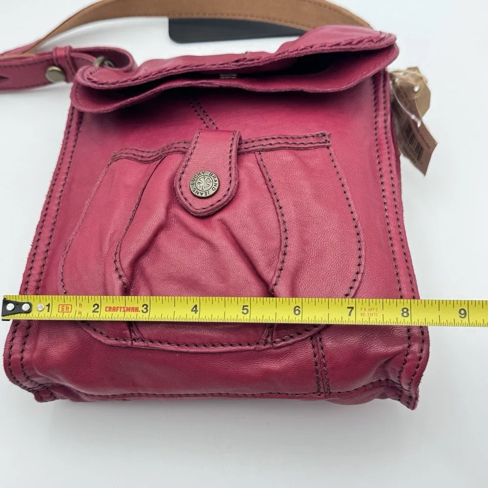 New Lucky Brand Red Boho Bag WhipStitch Lamb Leather Hobo Flap Y2K VTG Crossbody